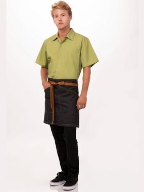 Chef Works Half Apron Black Denim Berkley Urban Collection 100% Cotton Pockets.